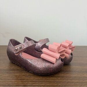 Mini Melissa Ultragirl Sweet III Mary Jane Flats Glitter Pink Kids Shoes Bow 9 T